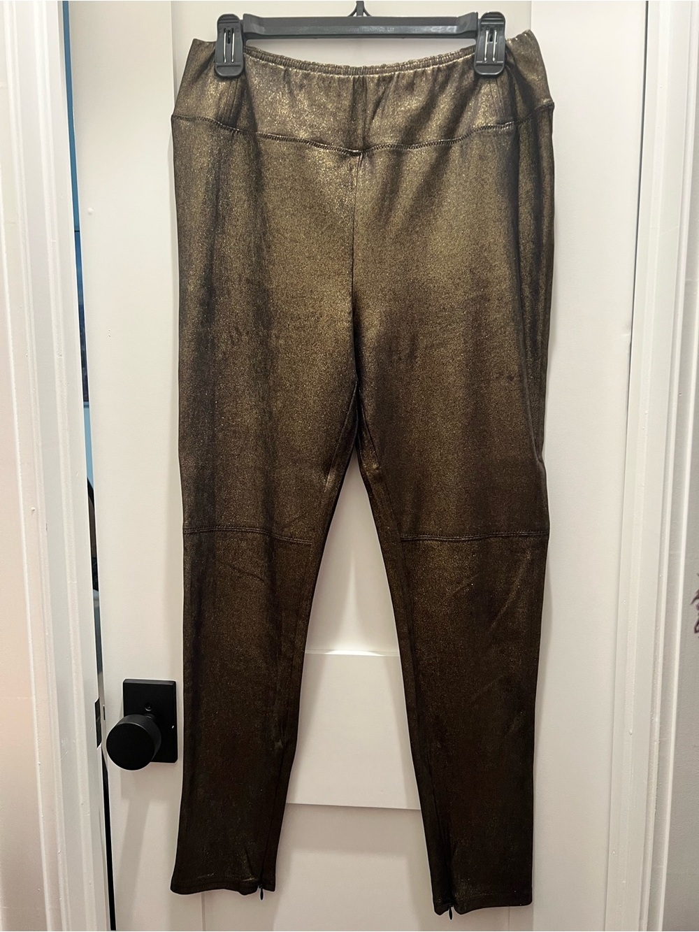 Highline brand Metallic Black Gold Leggings - Shimmery Pull-On Pants